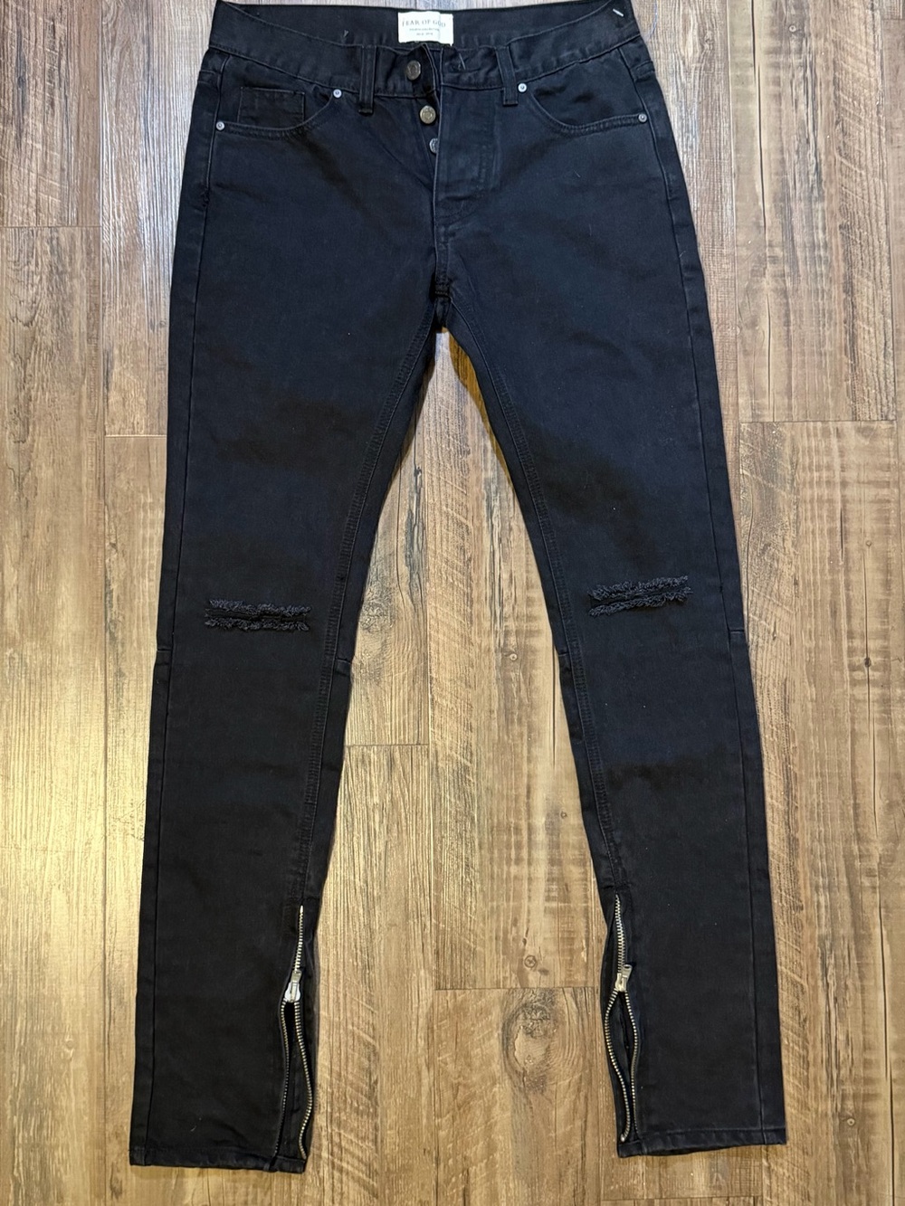 4th collection black distressed denim jeans fear of god (fog) ankle zip